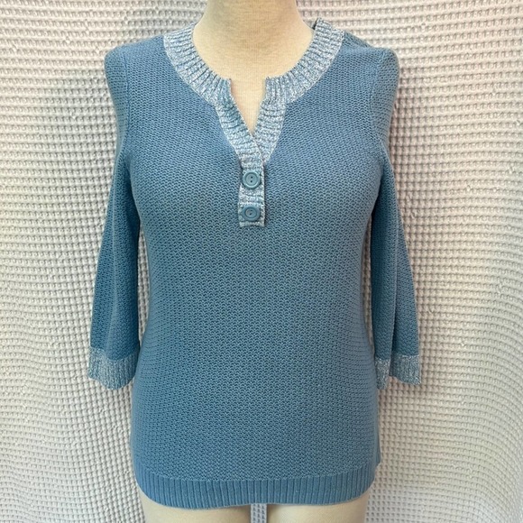 Christopher&Banks Baby Blue 3/4 Sleeve L Sweater with v-neck and 2 buttons. EUC - Picture 1 of 8
